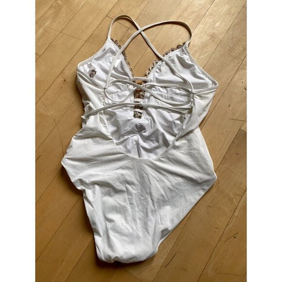 BECCA "Layla" plunge one-piece womens white swimsuit sz Large - Picture 4 of 7